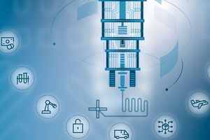 Schematic of an open cryostat surrounded by icons that represent areas of interest for quantum computing applications.